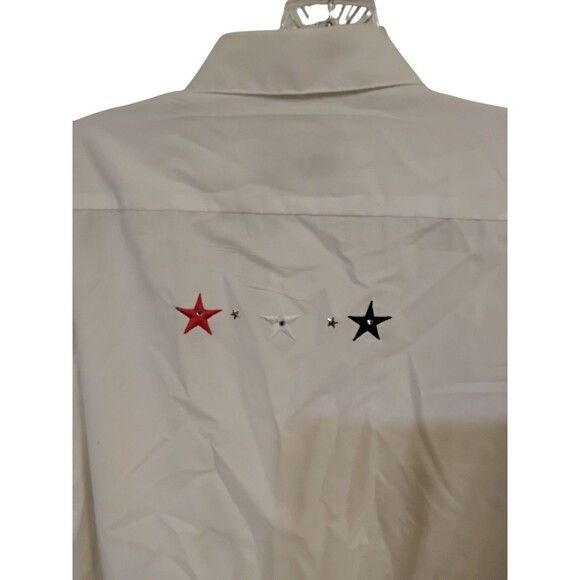 Mili Designs Women's Medium Patriotic American White Long Sleeve Button Shirt - Picture 10 of 11